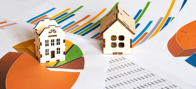 A split image showing a well-maintained rental house on one side and a pie chart representing investment diversification on the other, symbolizing the balanced approach to real estate in a retirement portfolio.