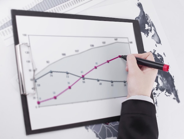 A graph showing projected revenue versus actual revenue for a small business, with annotations highlighting variances and action points for improvement.