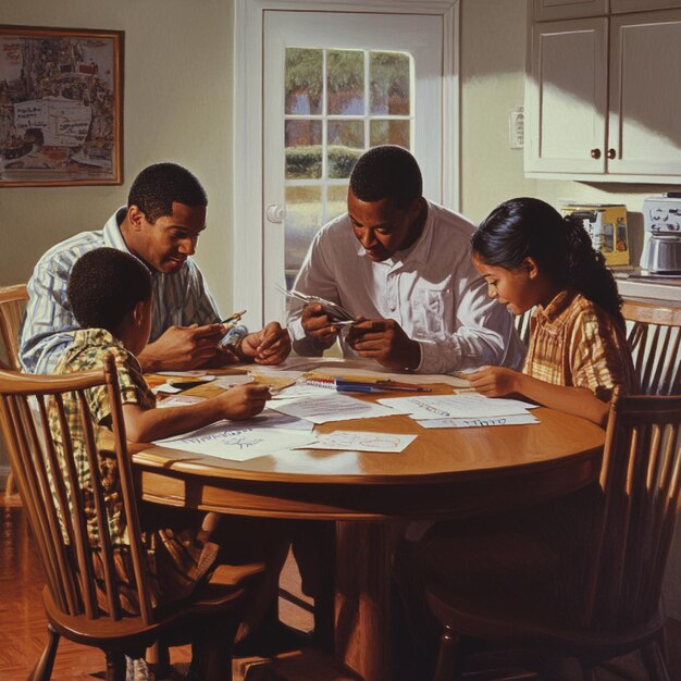 A diverse blended family standing together, with an estate planning document on a table in front of them, symbolizing security and unity.