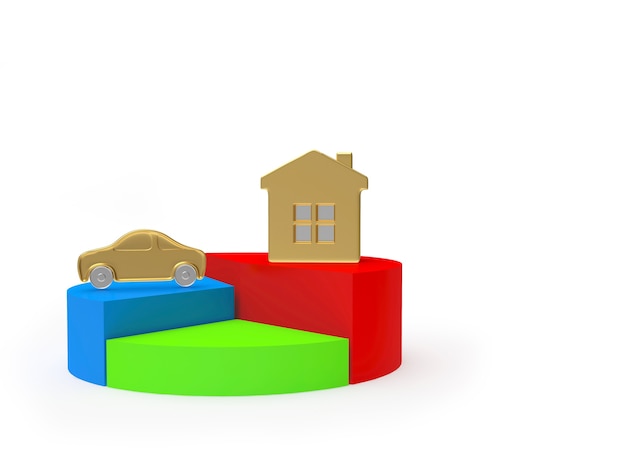 A graphic showing a pie chart that represents different asset allocations within a 401(k), including stocks, bonds, and real estate. Each slice of the pie is clearly labeled with a percentage.