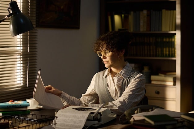 A person is sitting at a desk, illuminated by soft light, meticulously reviewing documents related to student loans. A laptop is open in front of them, displaying a government website. The image conveys the thoroughness required when dealing with student loan forgiveness.
