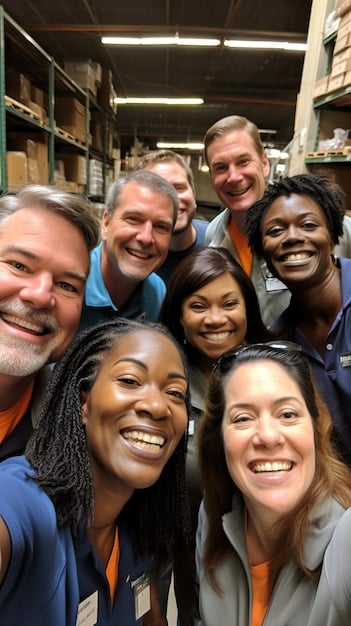 A group of diverse part-time workers smiling, representing the inclusivity promoted by the SECURE Act 2.0 provisions.